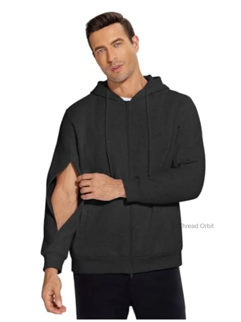 Heavyweight Cotton Full-Zip Sweatshirt with Arm Zipper Dialysis Access, Relaxed